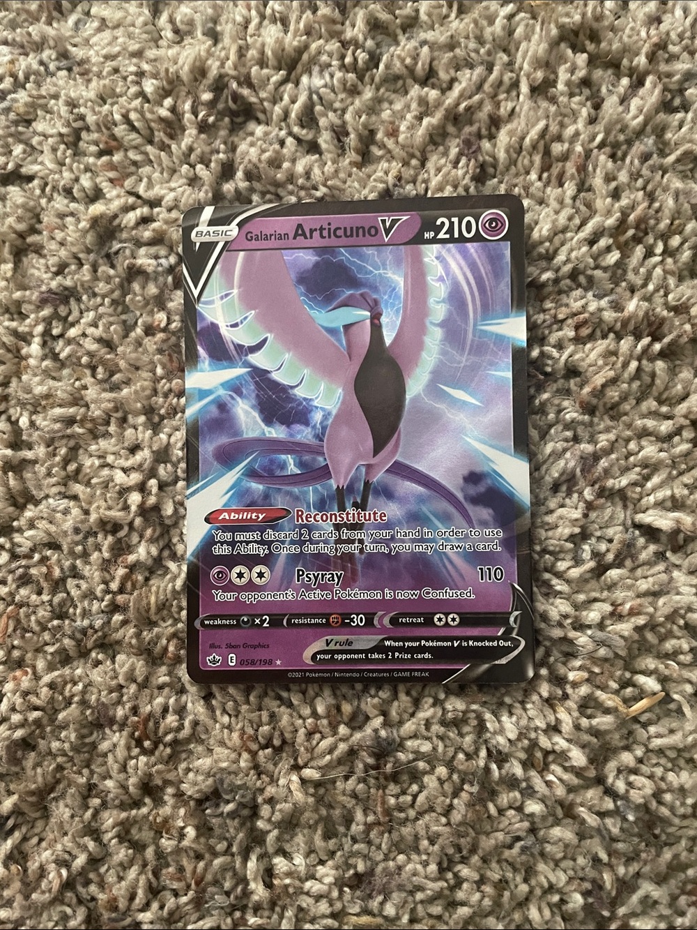 Pokeman Galarian Articuno V Card.